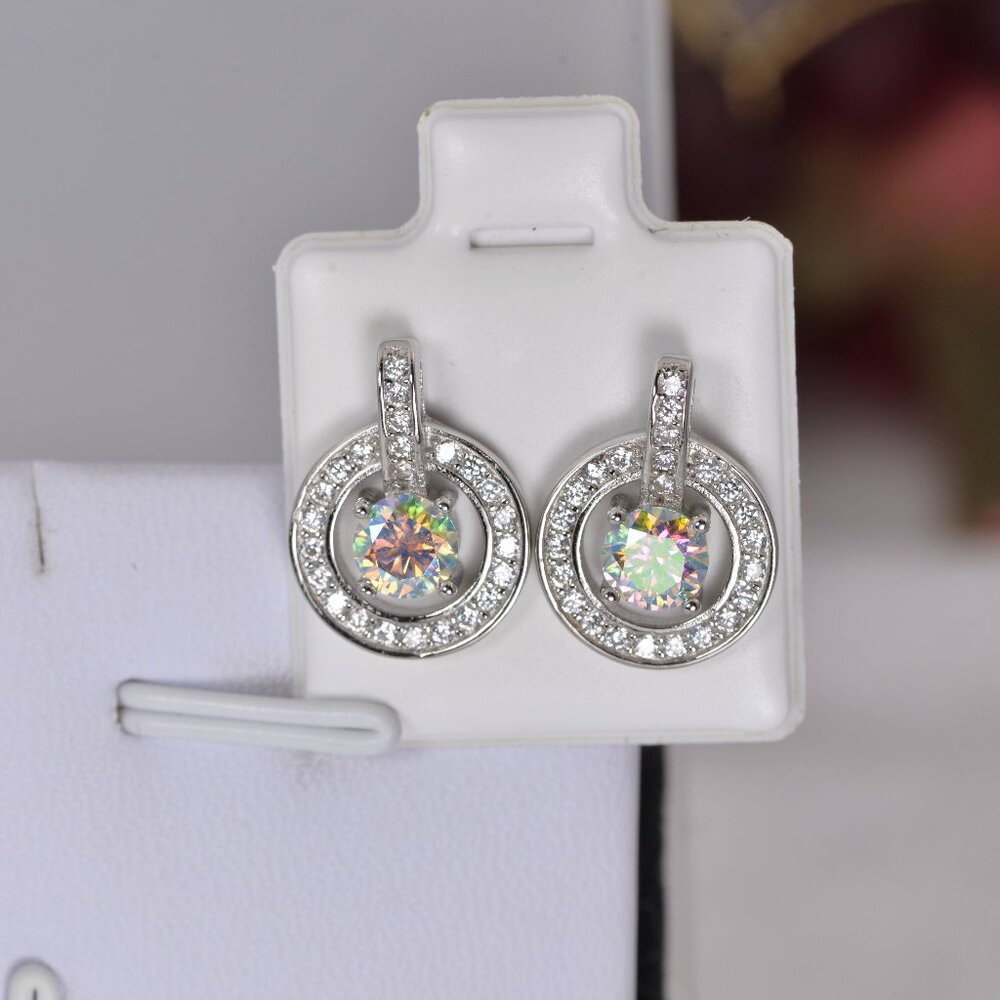 NWT 1.0 ctw Moonstone Halo Stud Earrings 925 Sterling